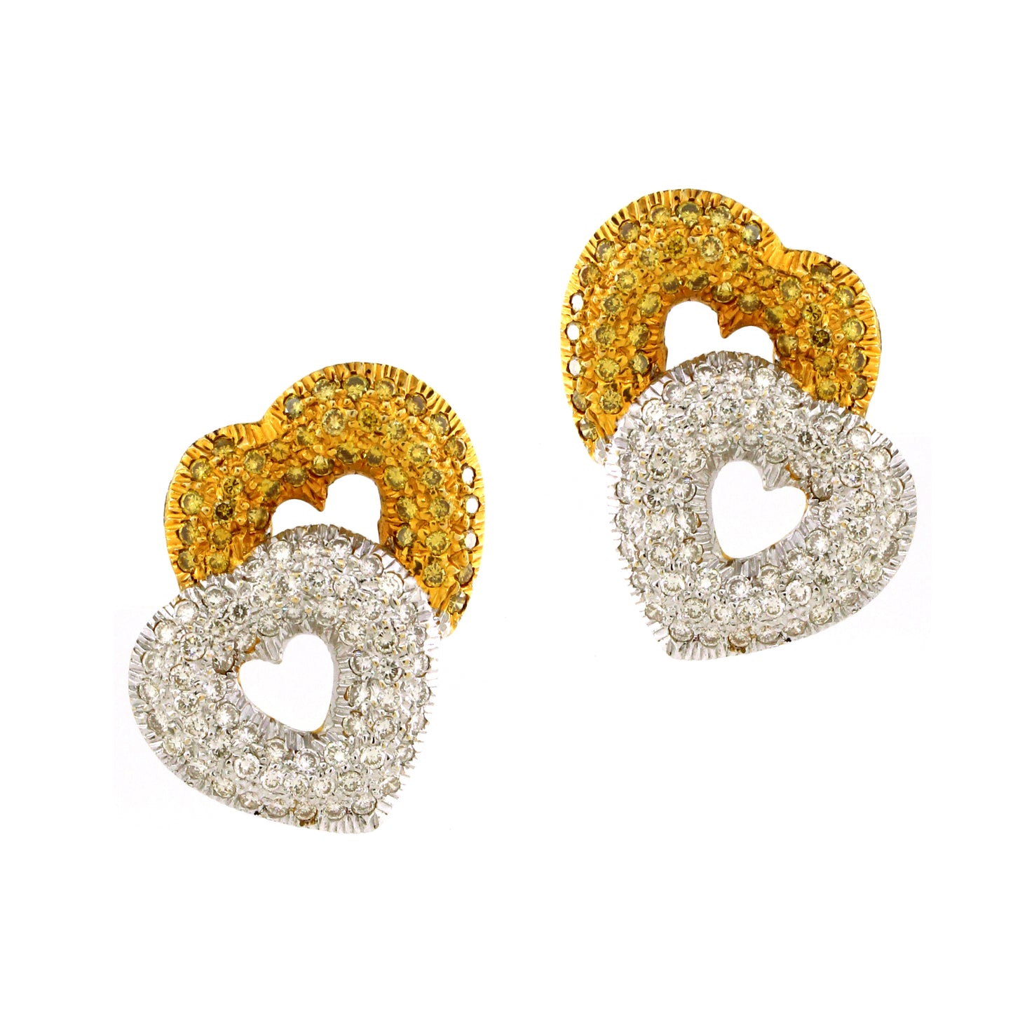 1.48 ct Heart Mix Color Diamond Earrings in 18K Gold