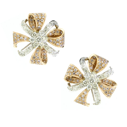2.27 ct Round White Diamond with Pink Diamond Earrings in 14K Gold