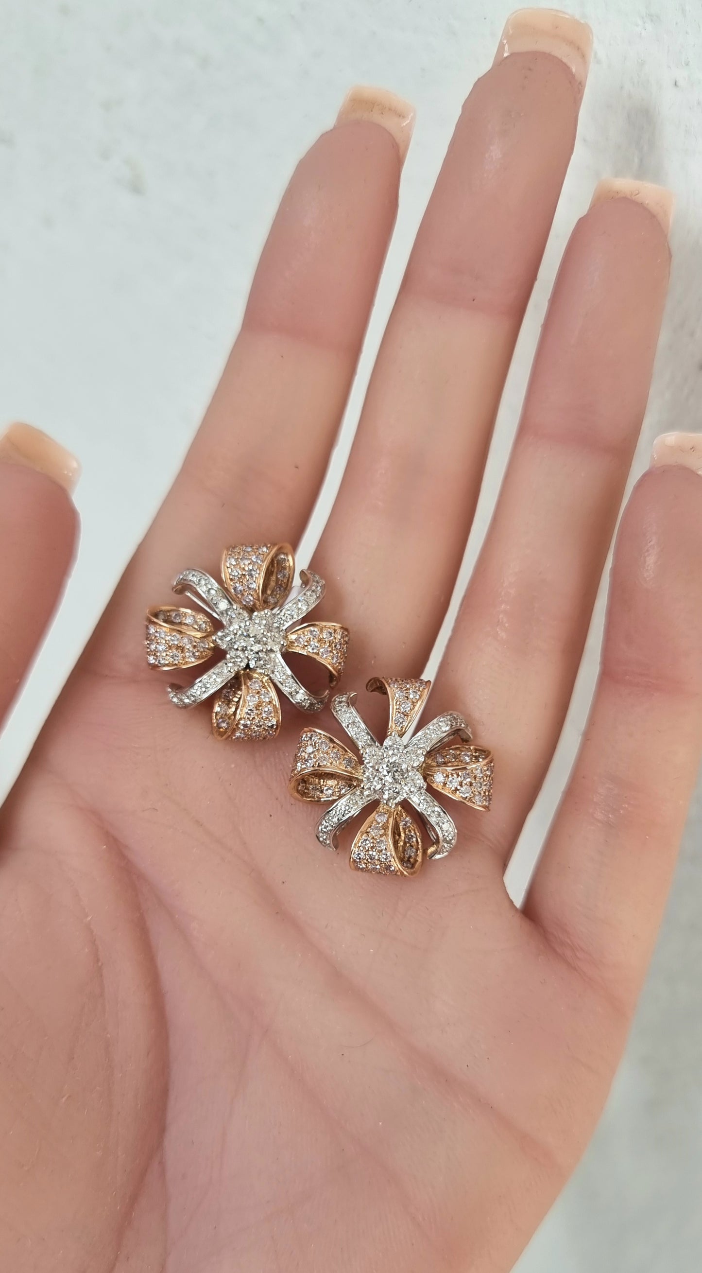 2.27 ct Round White Diamond with Pink Diamond Earrings in 14K Gold
