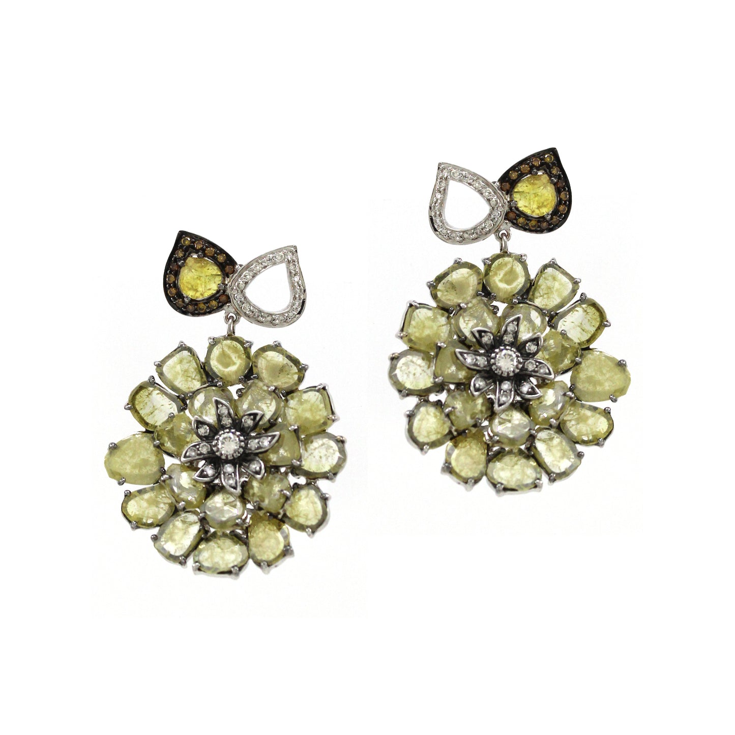 10.9 ct Pear Yellow Slice Diamond with White Diamond Earrings in 18K Gold