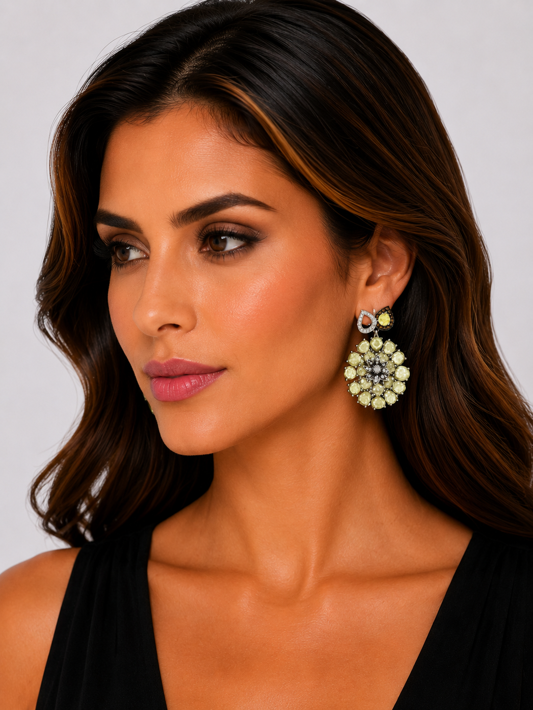 10.9 ct Pear Yellow Slice Diamond with White Diamond Earrings in 18K Gold