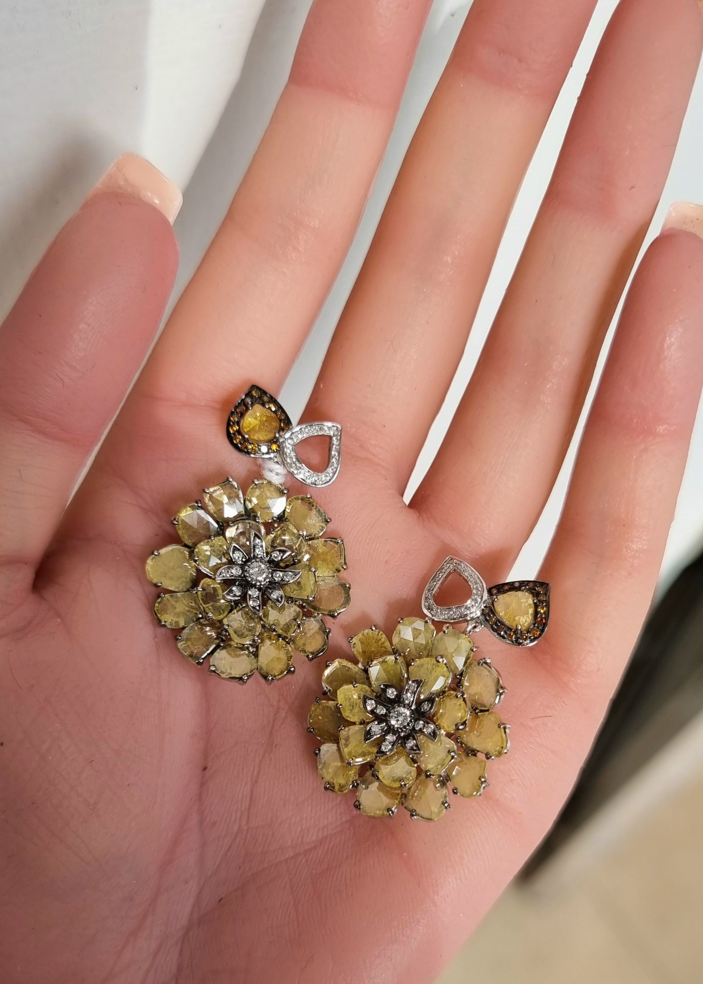 10.9 ct Pear Yellow Slice Diamond with White Diamond Earrings in 18K Gold