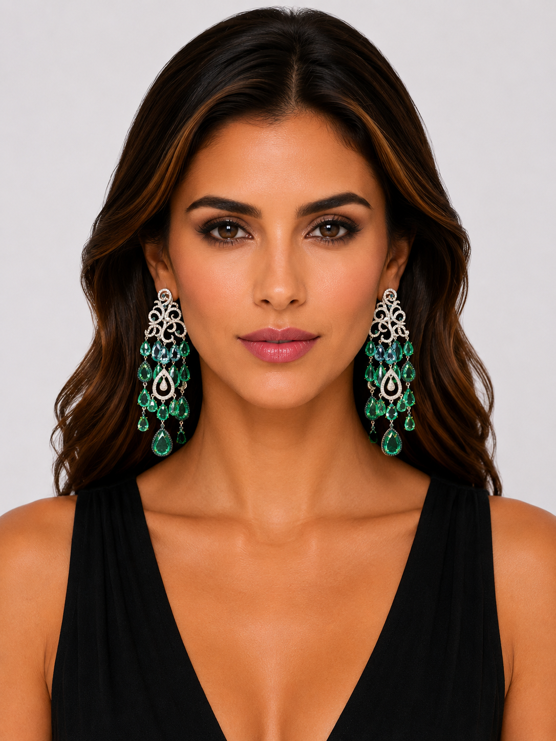 4.00 ct Pear Emerald with White and Blue Diamond Earrings in 18K Gold