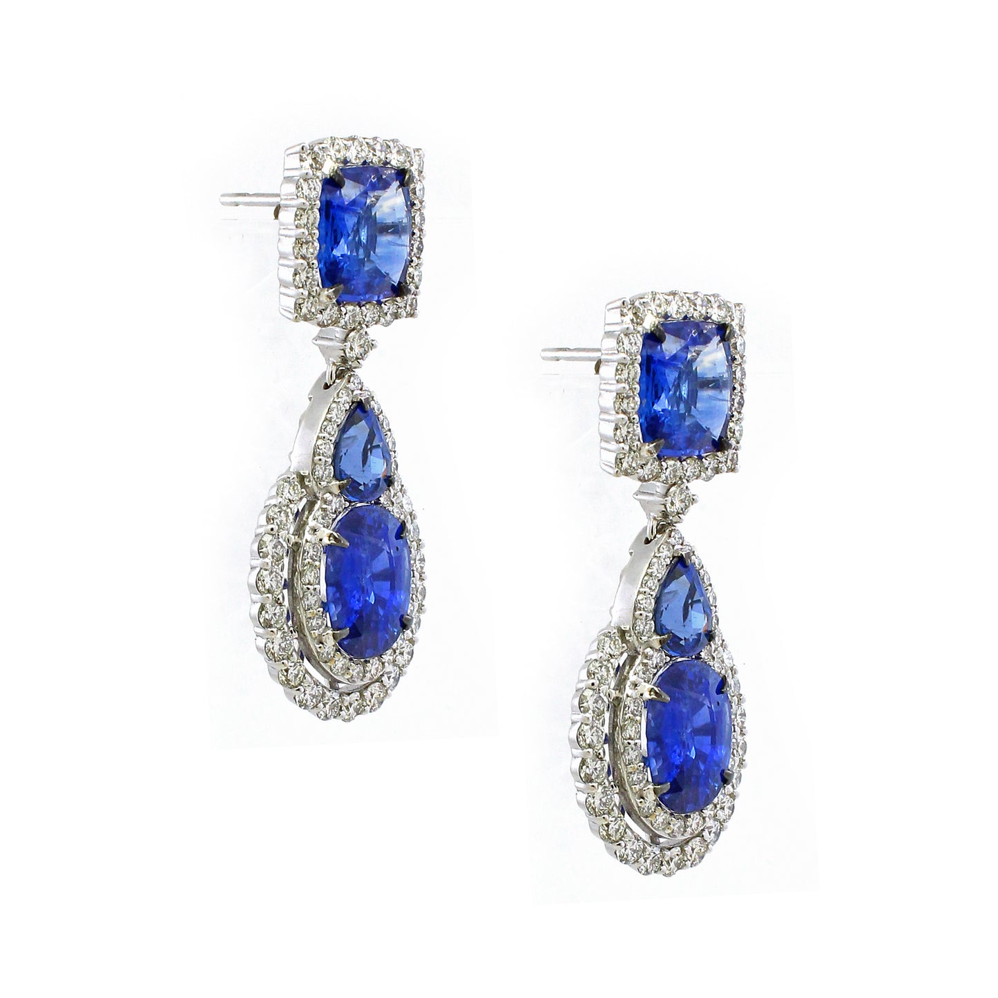 3.17 ct Oval Sapphire with White Diamond Earrings in 18K Gold