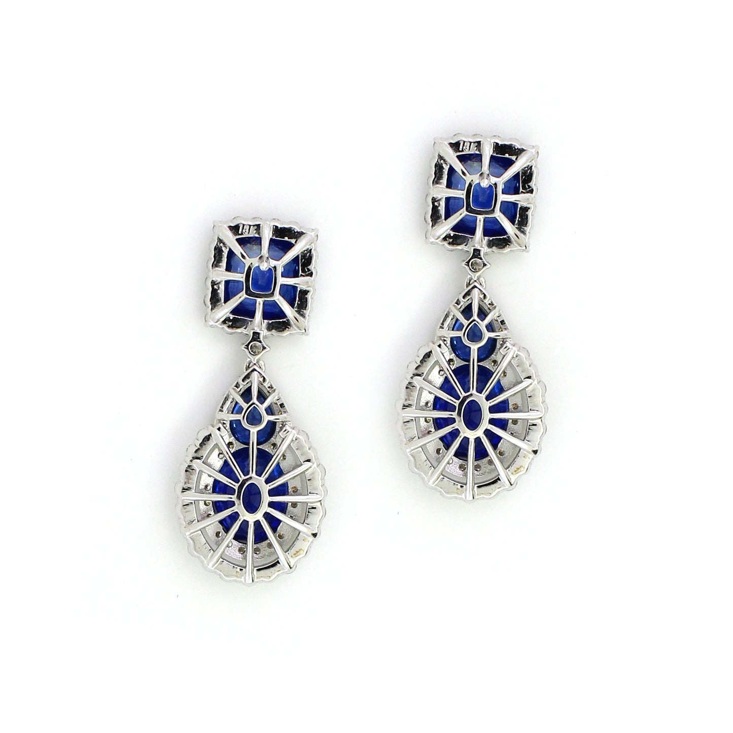 3.17 ct Oval Sapphire with White Diamond Earrings in 18K Gold