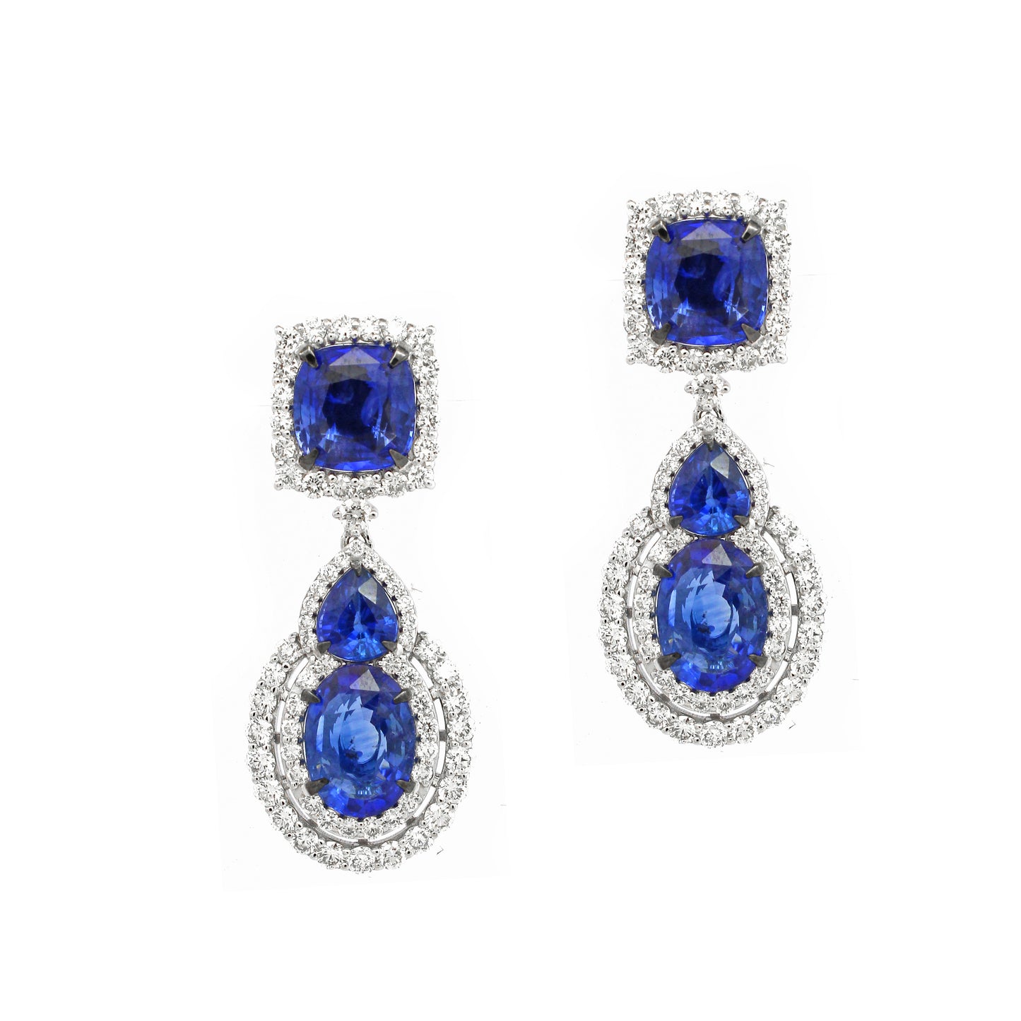 3.17 ct Oval Sapphire with White Diamond Earrings in 18K Gold