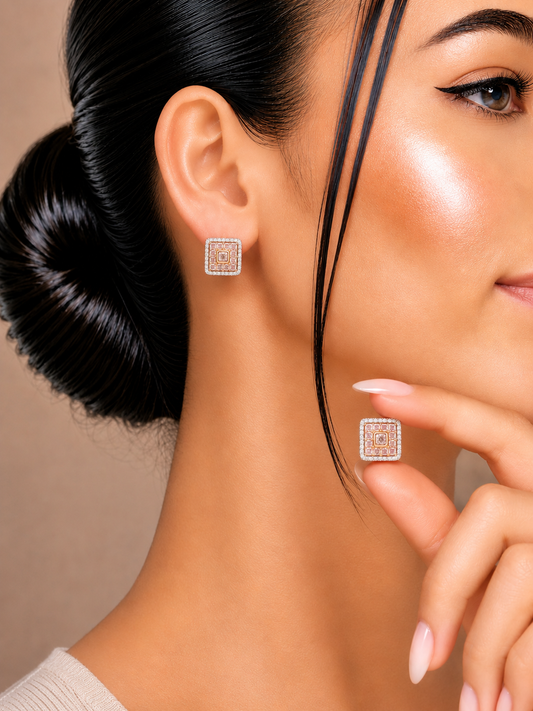 1.76 ct Cushion Pink and White Diamond Earrings in 18K Gold