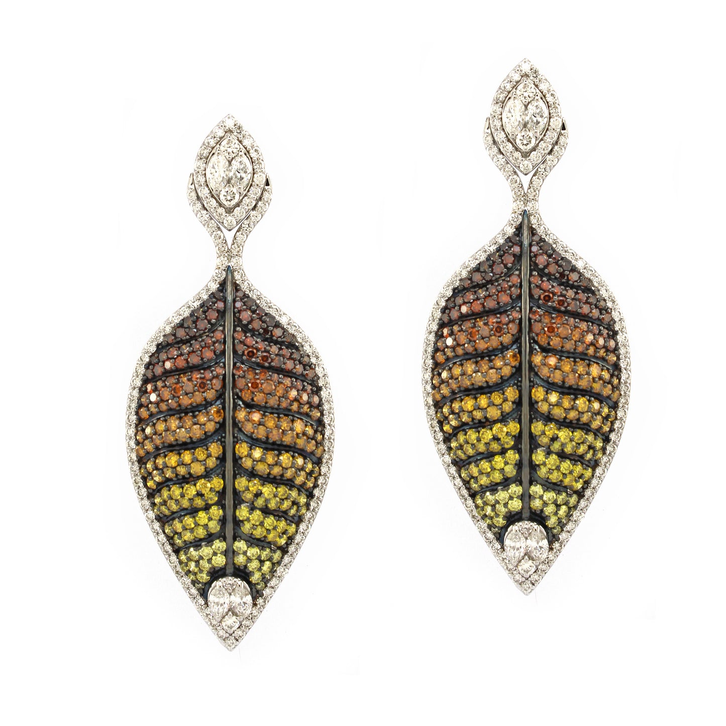 8.26 ct Marquise White Diamond with brown orange and canary diamonds Earrings in 18K Gold