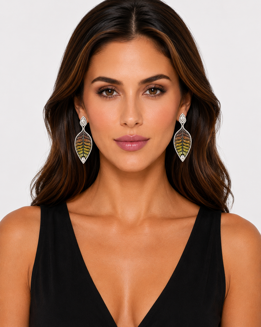 8.26 ct Marquise White Diamond with brown orange and canary diamonds Earrings in 18K Gold