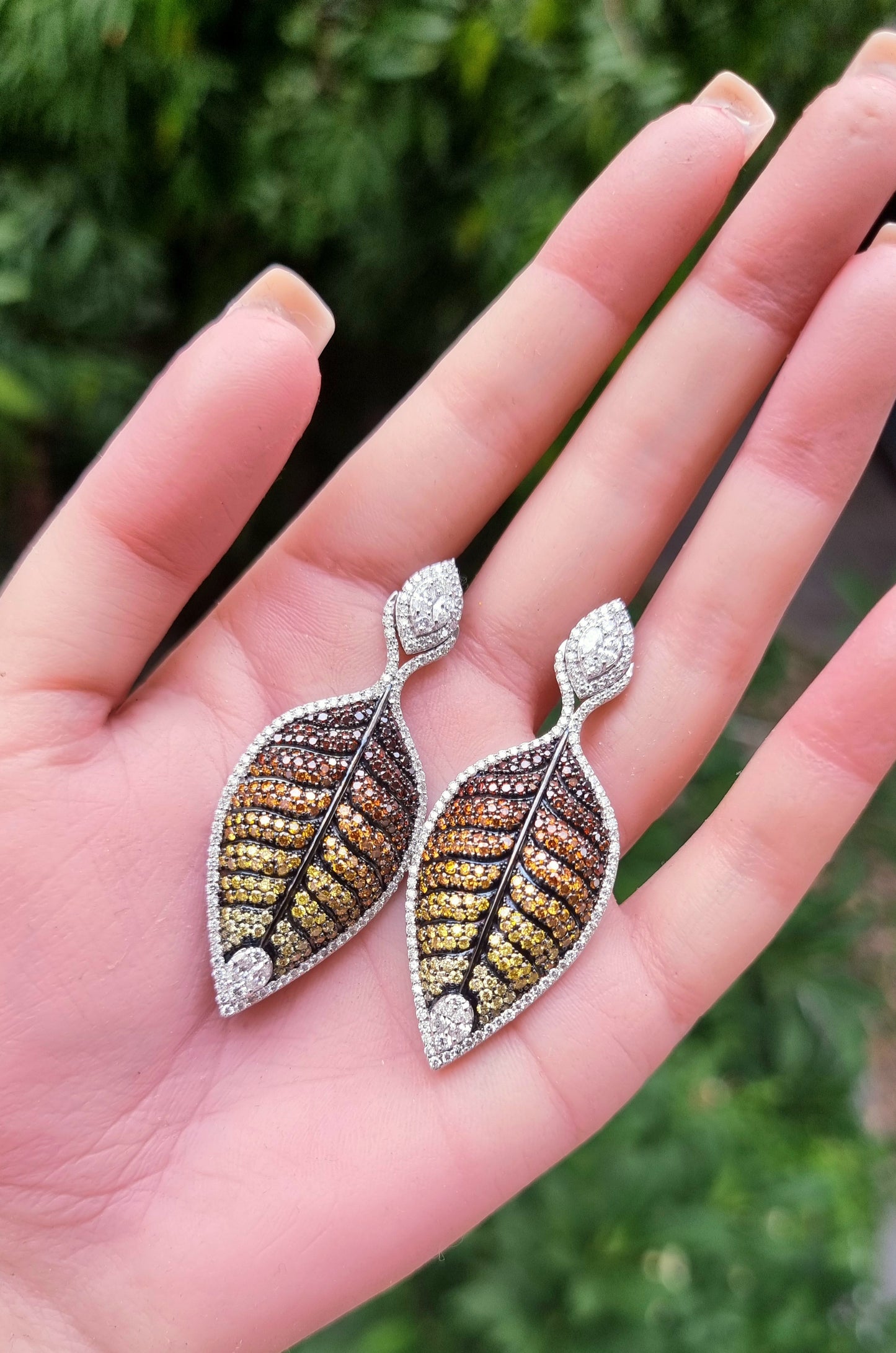 8.26 ct Marquise White Diamond with brown orange and canary diamonds Earrings in 18K Gold