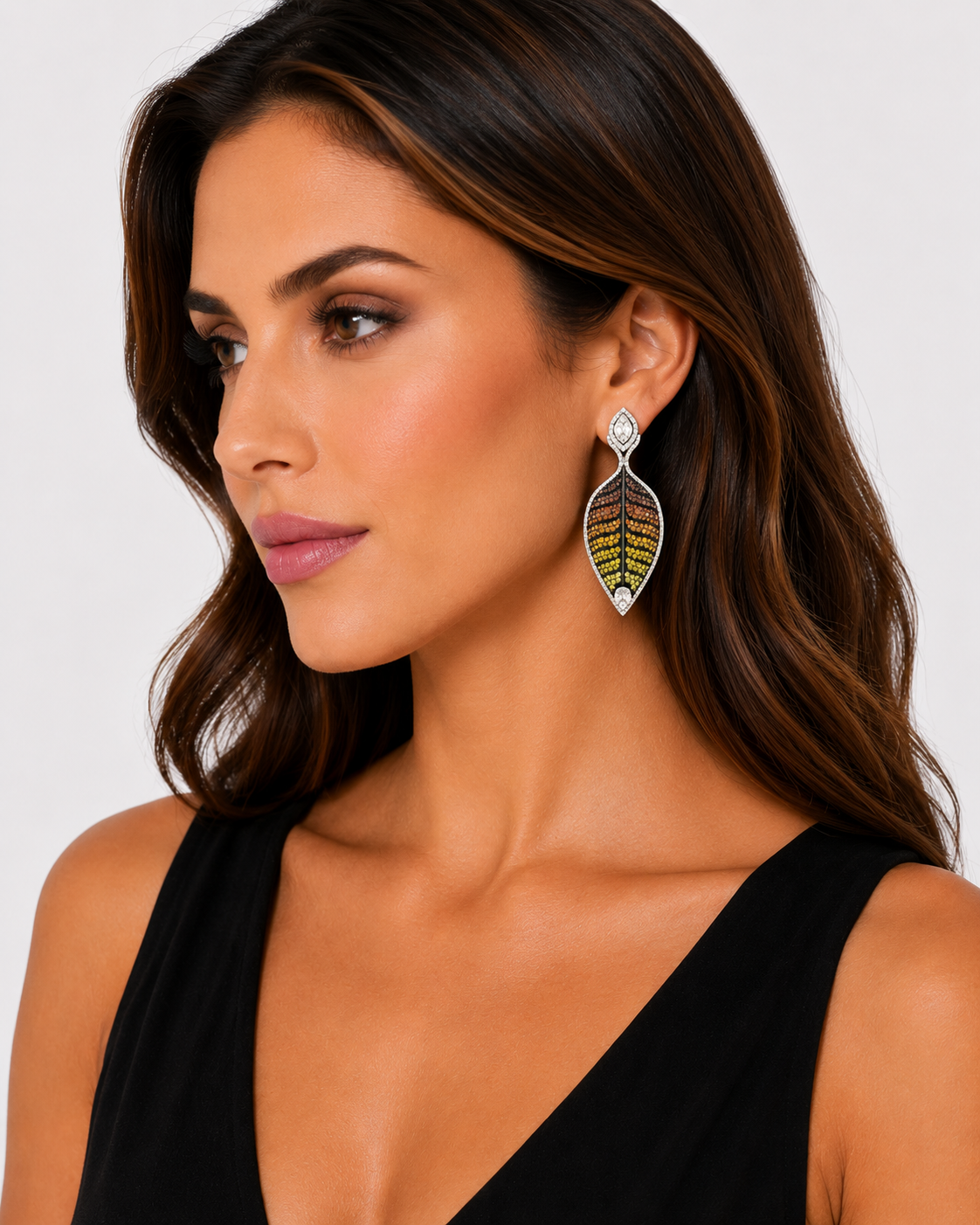 8.26 ct Marquise White Diamond with brown orange and canary diamonds Earrings in 18K Gold