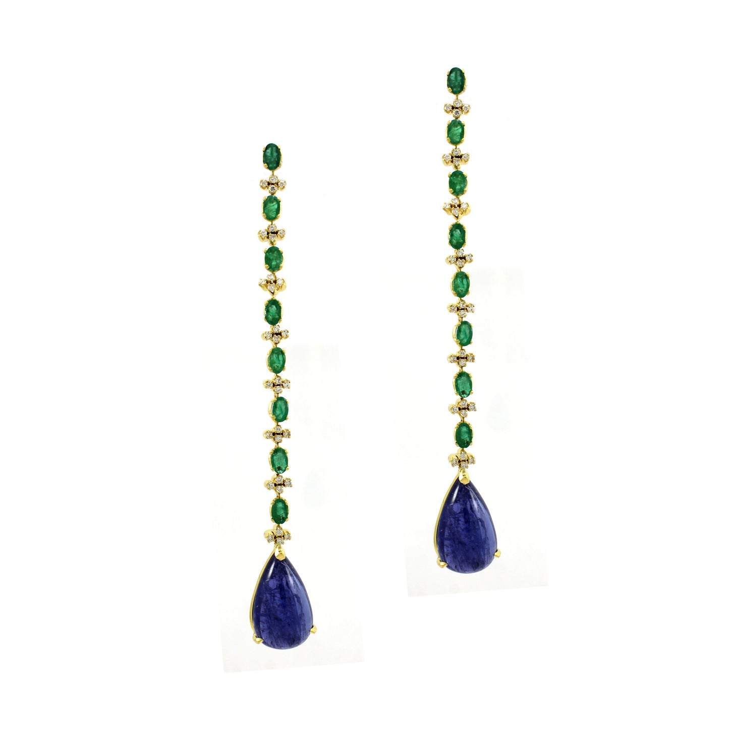1.15 ct Oval Tanzanite with Emerald and White Diamond Earrings in 18K Gold