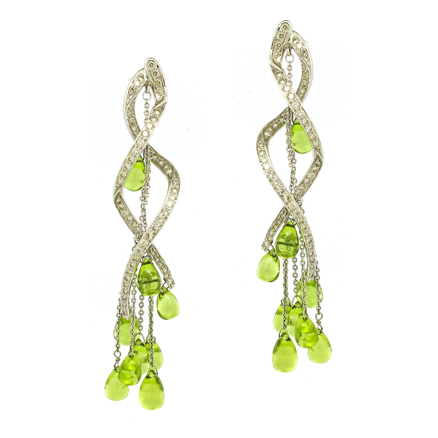 1.94 ct Pear Peridot with White Diamond Earrings in 18K Gold