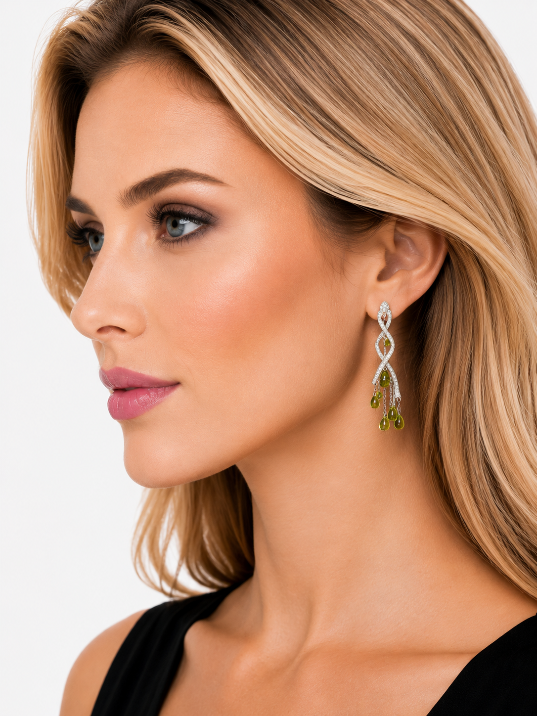 1.94 ct Pear Peridot with White Diamond Earrings in 18K Gold