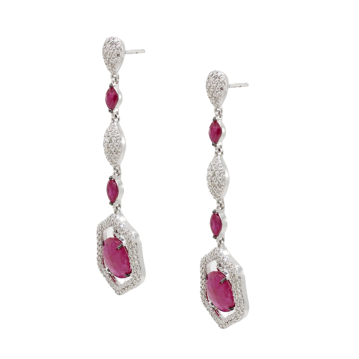 1.76 ct Round Ruby with White Diamond Earrings in 18K Gold