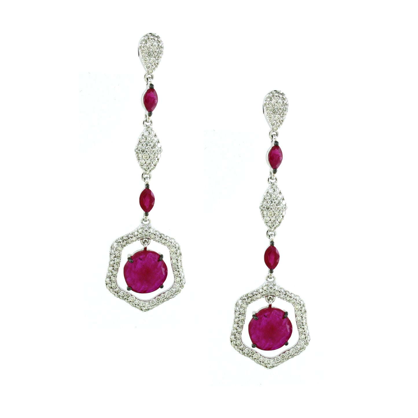 1.76 ct Round Ruby with White Diamond Earrings in 18K Gold