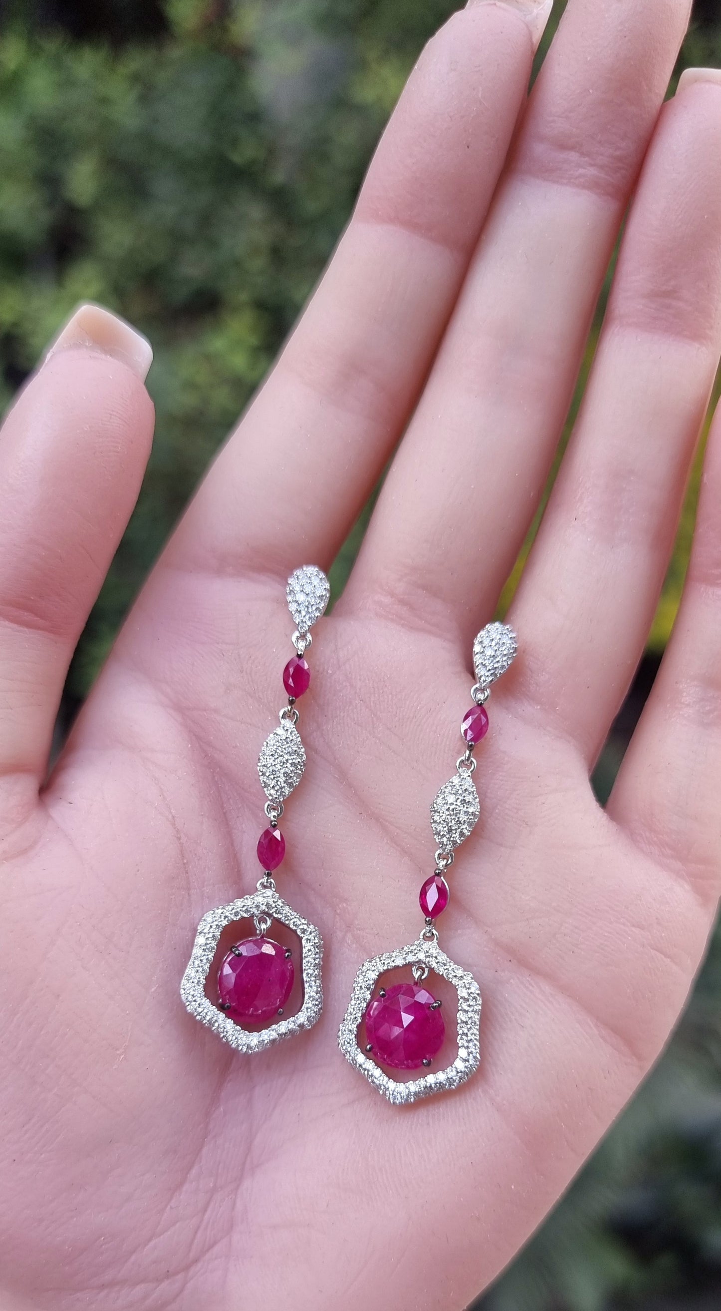 1.76 ct Round Ruby with White Diamond Earrings in 18K Gold