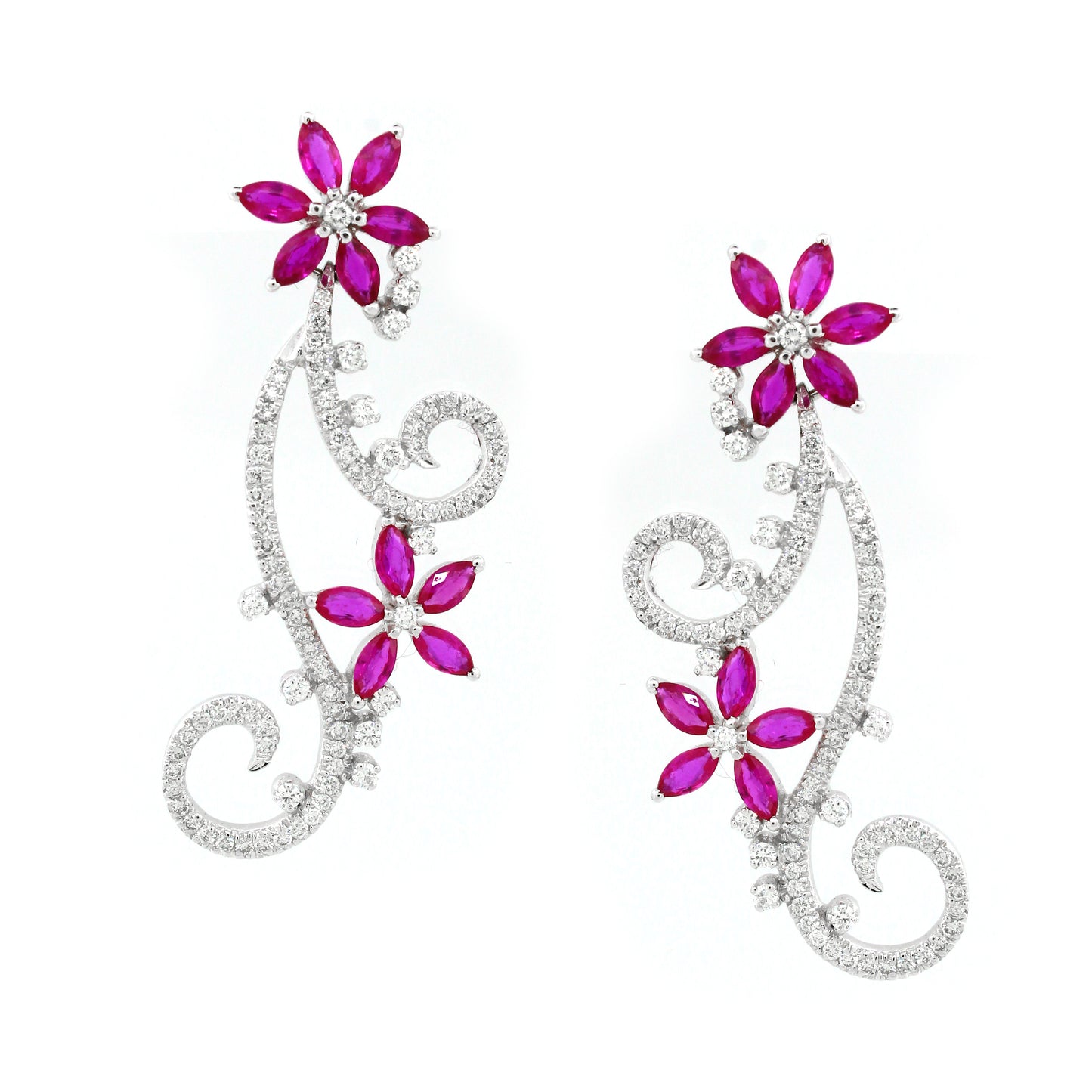 2.3 ct Marquise Ruby with White Diamond Earrings in 18K Gold