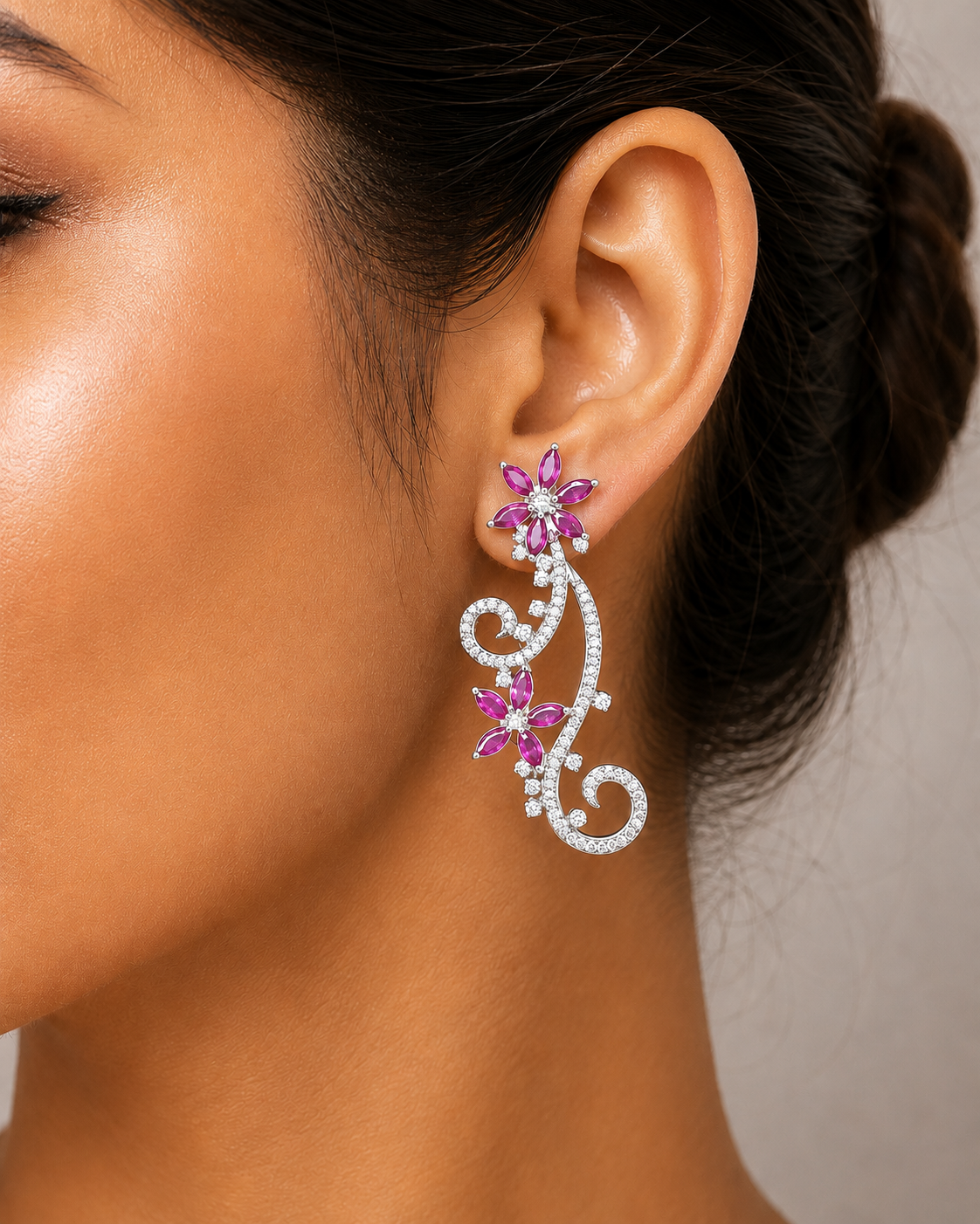2.3 ct Marquise Ruby with White Diamond Earrings in 18K Gold