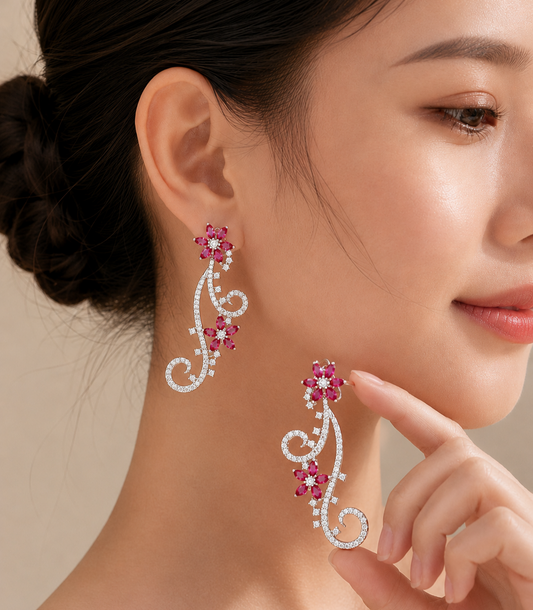 2.3 ct Marquise Ruby with White Diamond Earrings in 18K Gold
