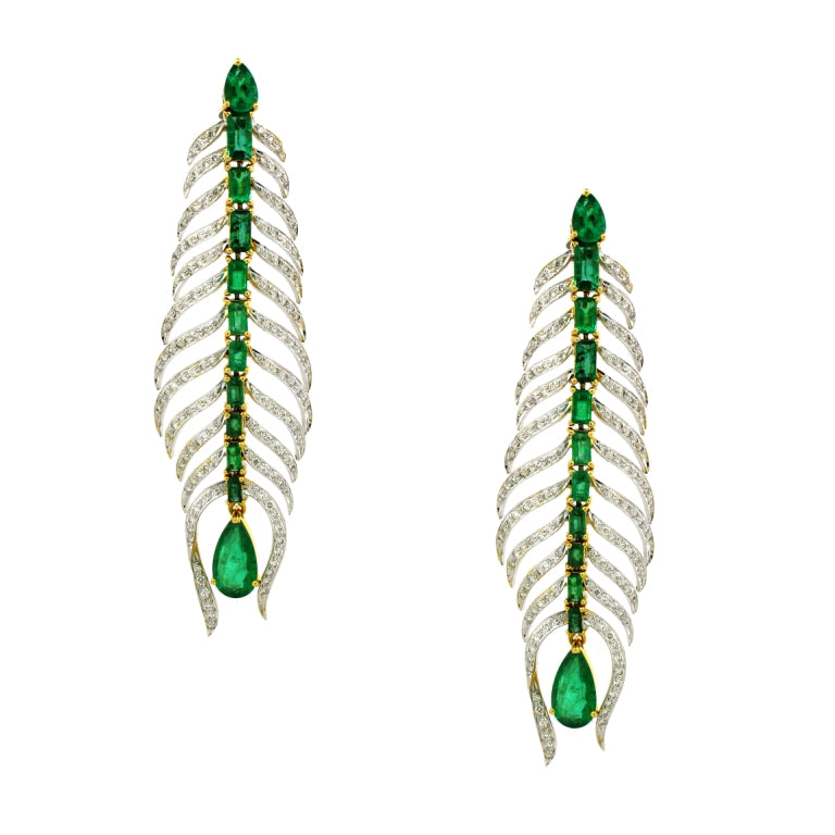 1.64 ct Pear Emerald with White Diamond Earrings in 18K Gold