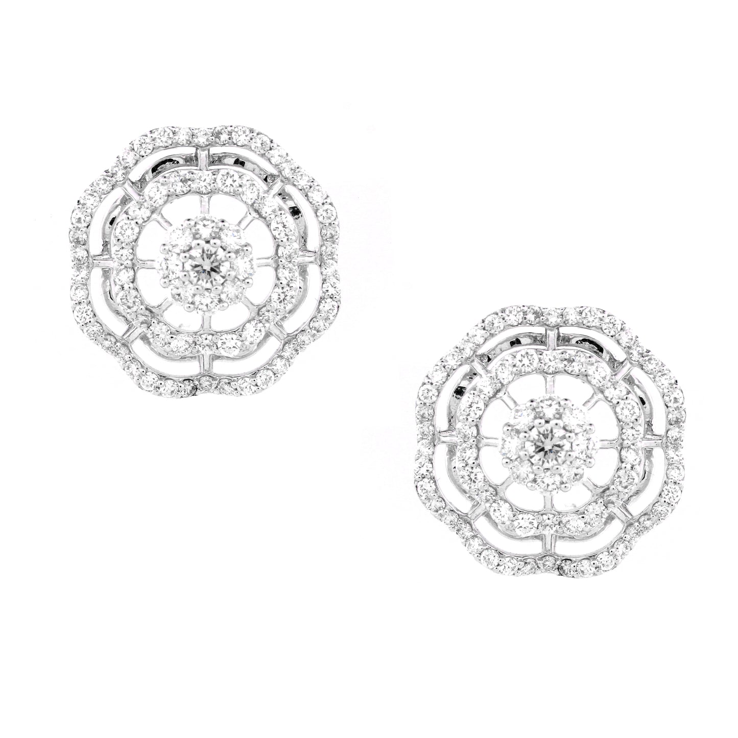2.16 ct Round White Diamond Earrings in 18K Gold