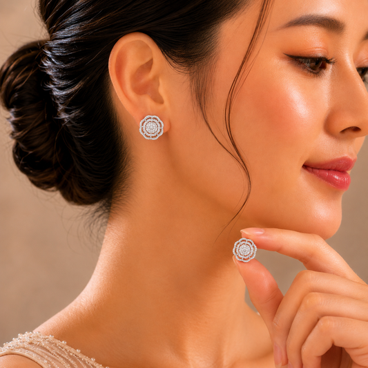 2.16 ct Round White Diamond Earrings in 18K Gold