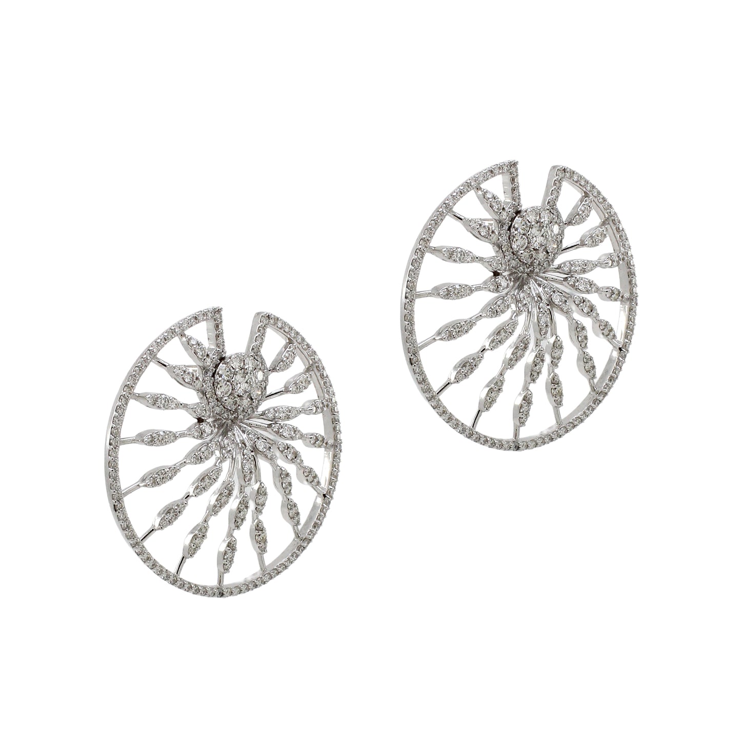 3.5 ct Round White Diamond with Baguette Diamond Earrings in 18K Gold