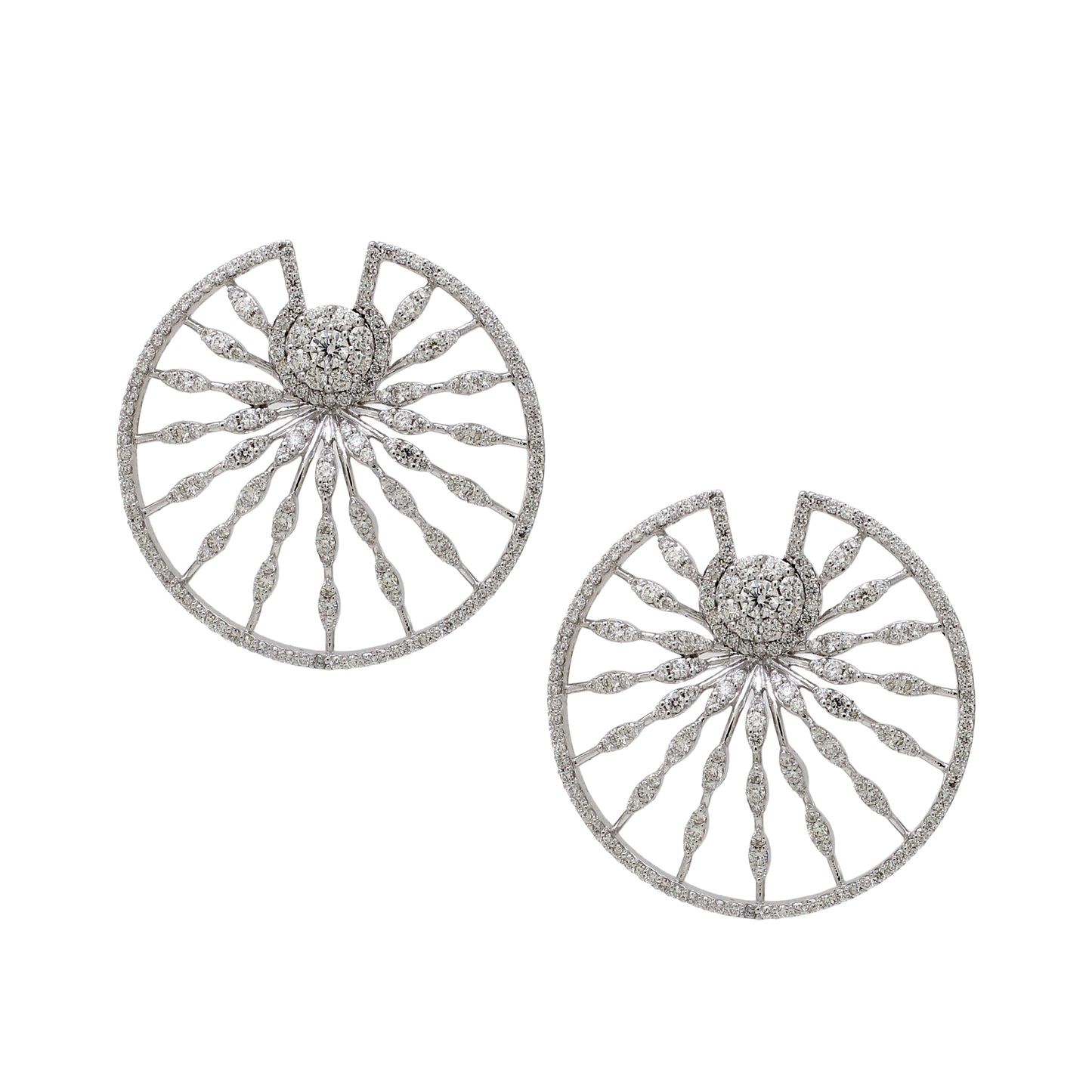 3.5 ct Round White Diamond with Baguette Diamond Earrings in 18K Gold