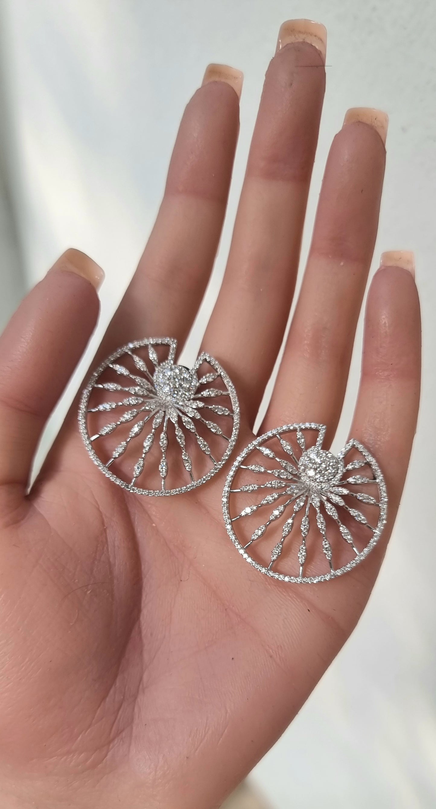 3.5 ct Round White Diamond with Baguette Diamond Earrings in 18K Gold