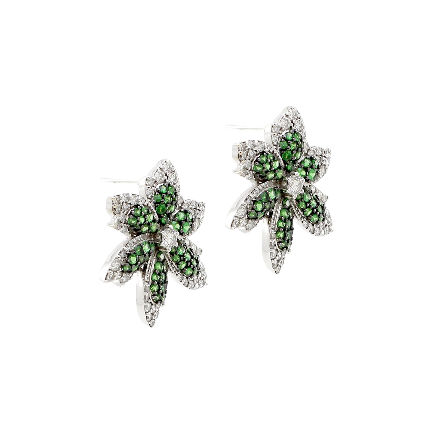 0.95 ct Round Diamond with Round Tsavorite Earrings in 18K Gold