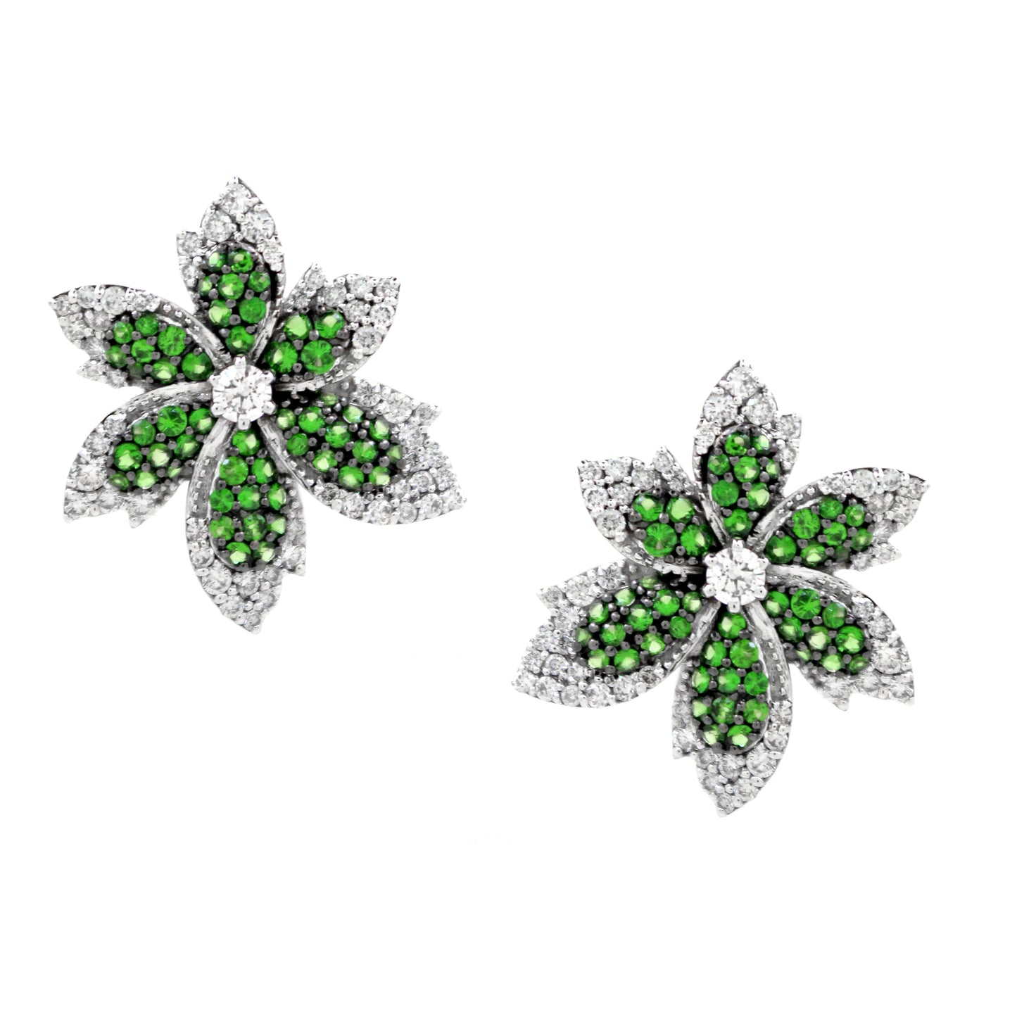 0.95 ct Round Diamond with Round Tsavorite Earrings in 18K Gold