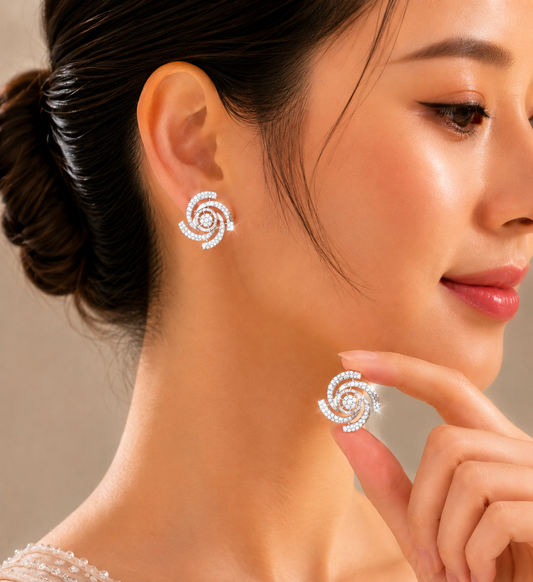 2.26 ct Round Diamond with White Diamond Earrings in 18K Gold