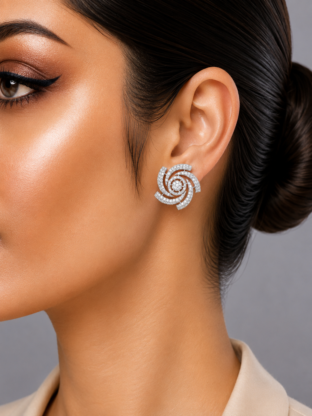 2.26 ct Round Diamond with White Diamond Earrings in 18K Gold