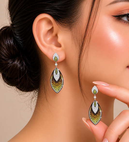 8.27 ct Round White Diamond with Canary and Burnt Orange Diamond Earrings in 18K Gold