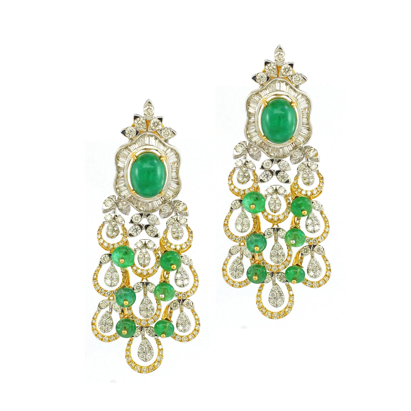 18K Gold Emerald Floral Cluster Necklace with White Diamonds