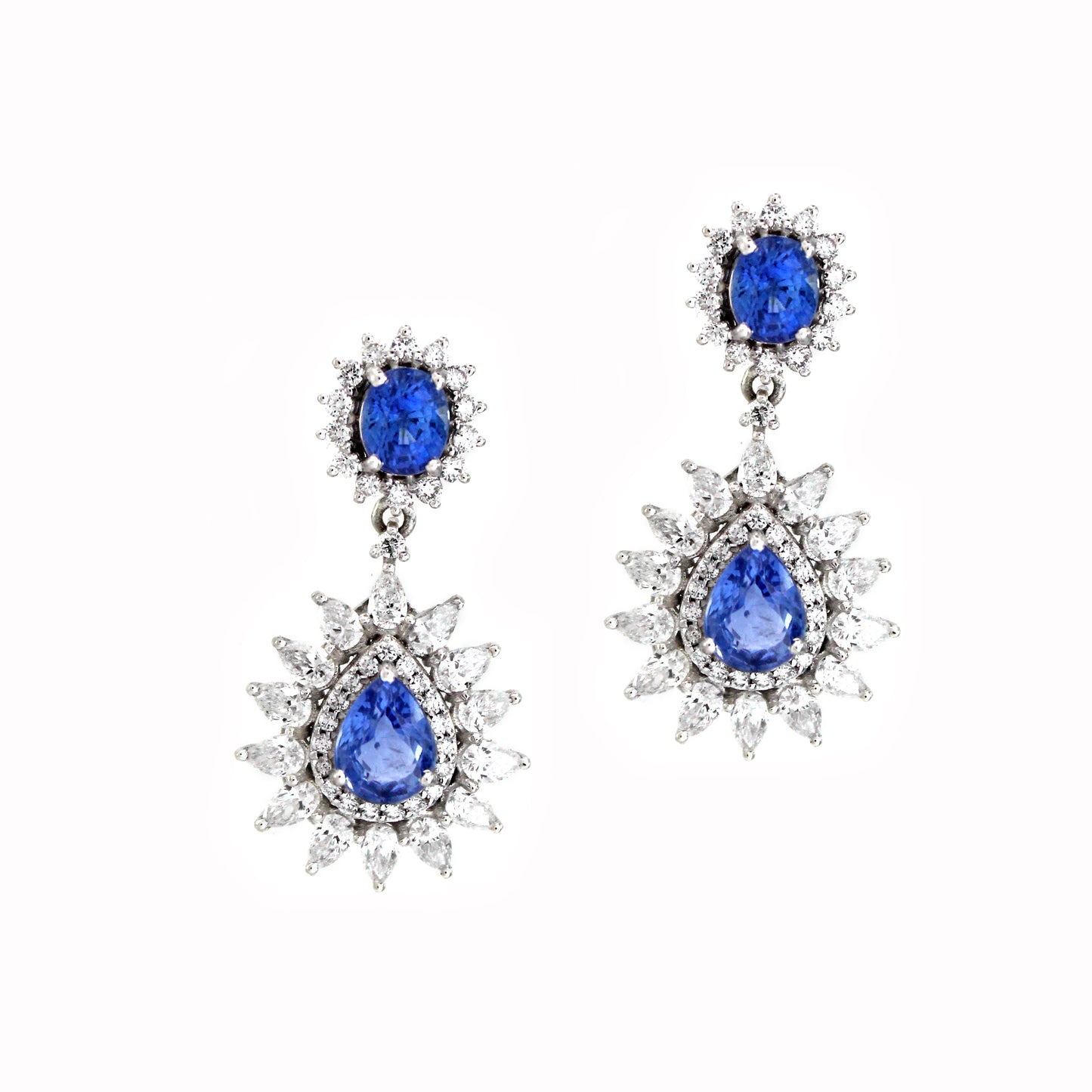 3.43 ct Pear Sapphire with White Diamonds Earrings in 18K Gold