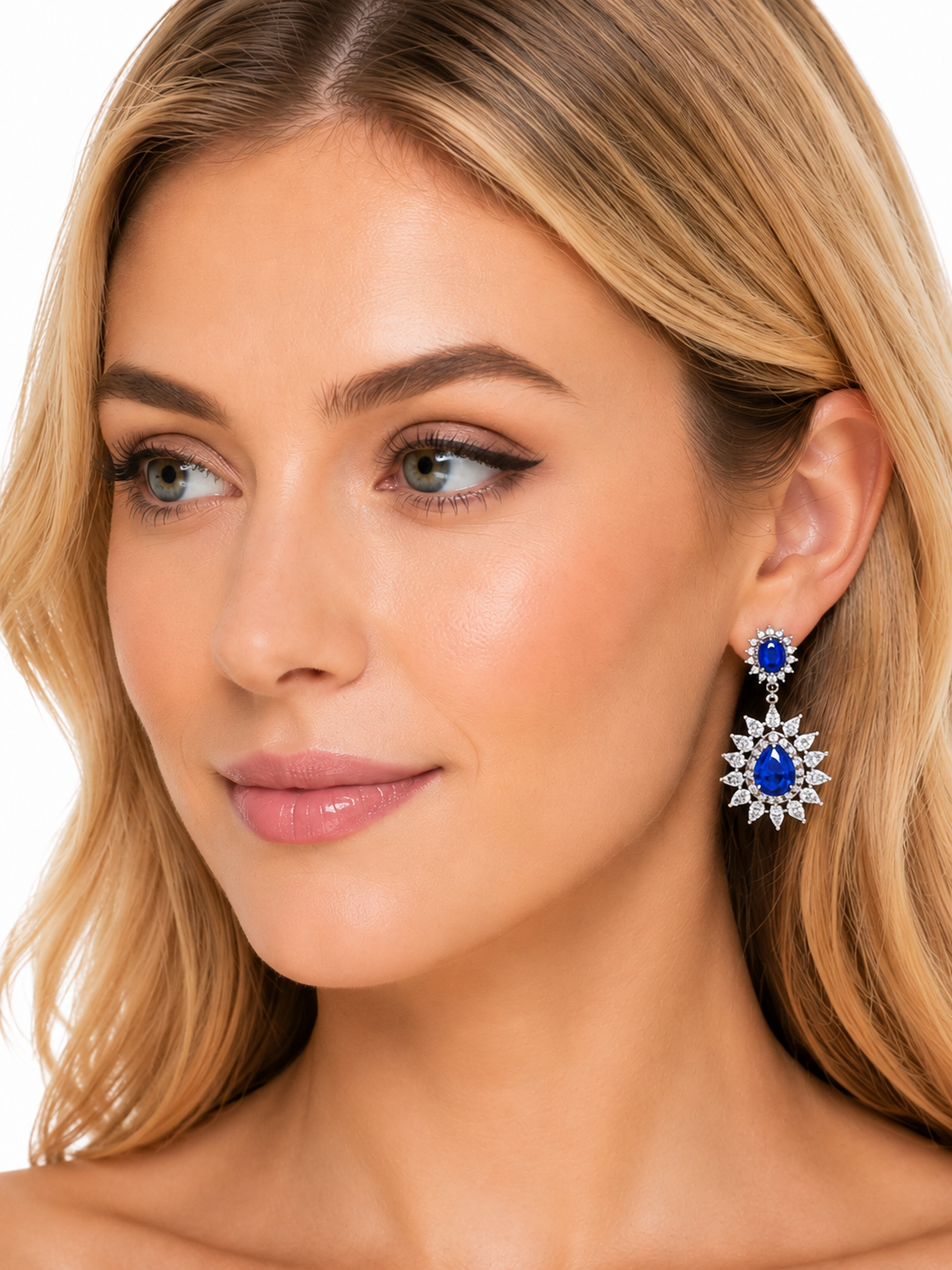 3.43 ct Pear Sapphire with White Diamonds Earrings in 18K Gold