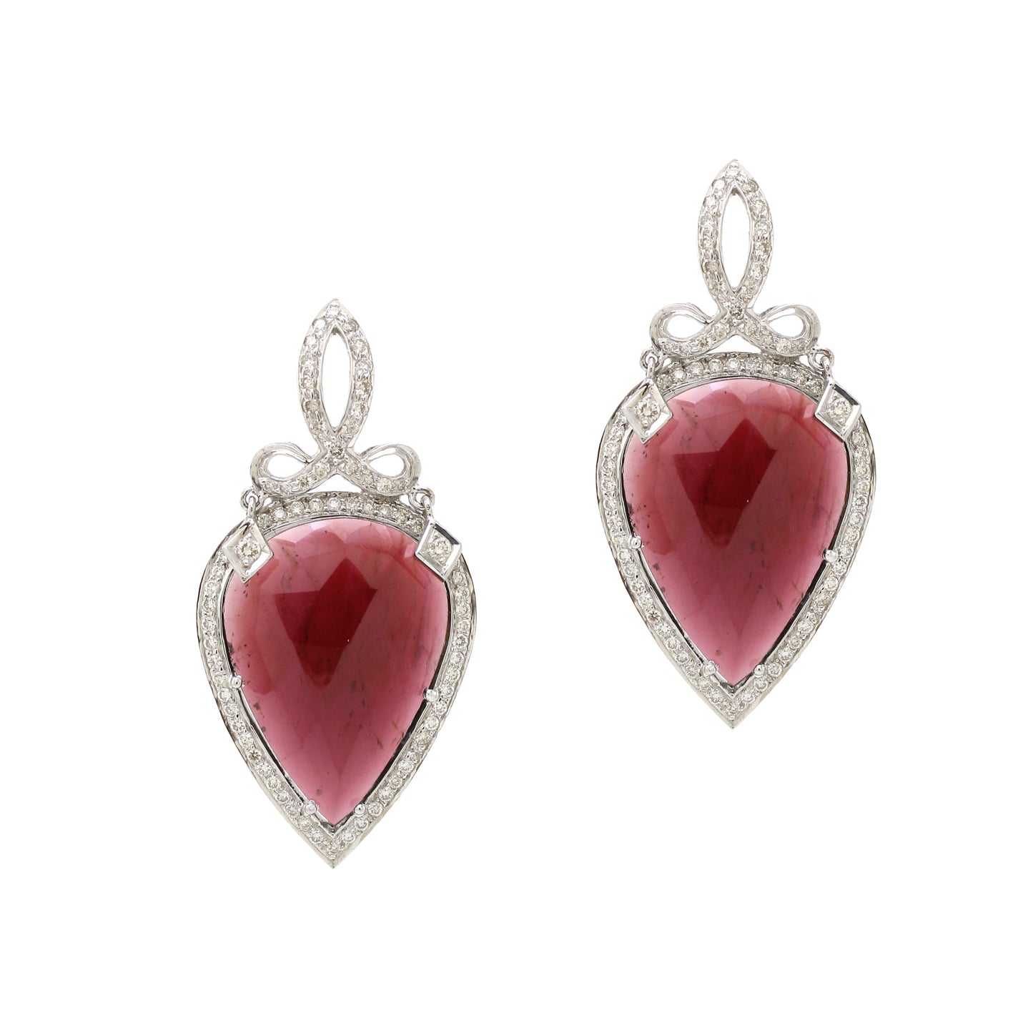 0.61 ct Pear Rhodolite with White Diamond Earrings in 18K Gold