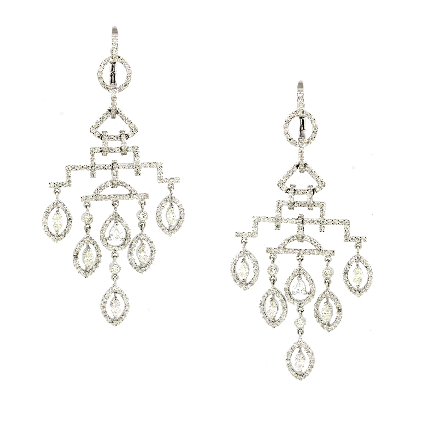 4.29 ct Pear White Diamond with Marquise and white diamonds Earrings in 18K Gold