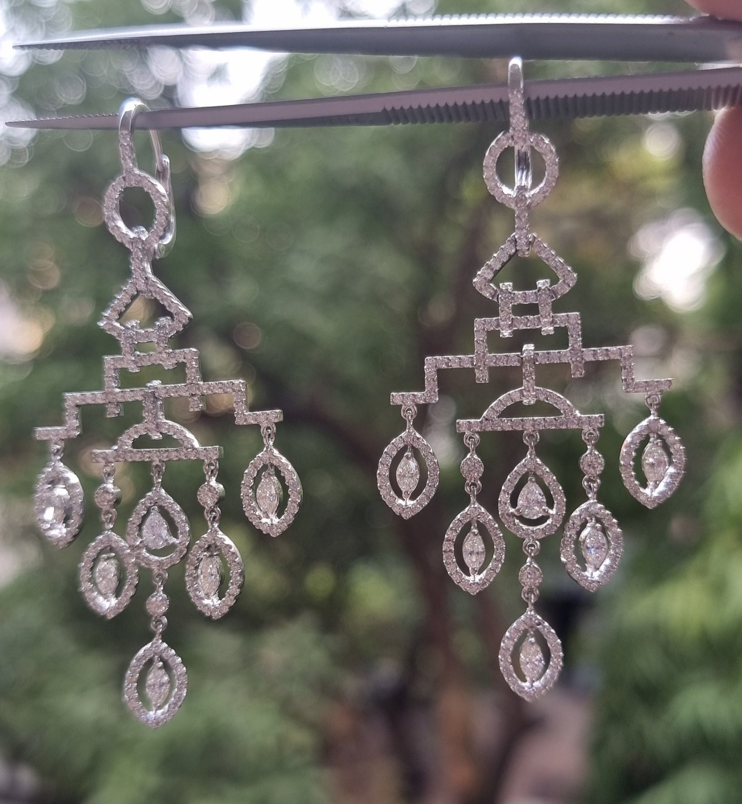 4.29 ct Pear White Diamond with Marquise and white diamonds Earrings in 18K Gold