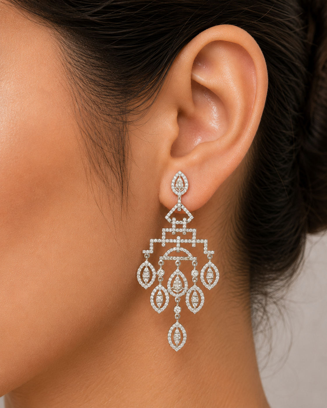 3.28 ct Pear White Diamond Earrings in 18K Gold
