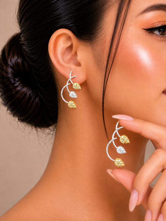 1.43 ct Leaf Mix Color Diamond Earrings in 18K Gold