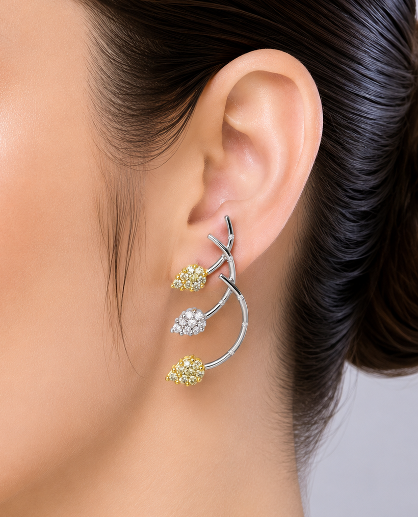 1.43 ct Leaf Mix Color Diamond Earrings in 18K Gold