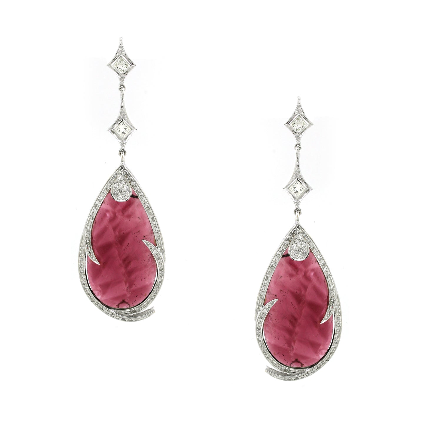 0.91 ct Pear Tourmaline with White Diamond Earrings in 18K Gold