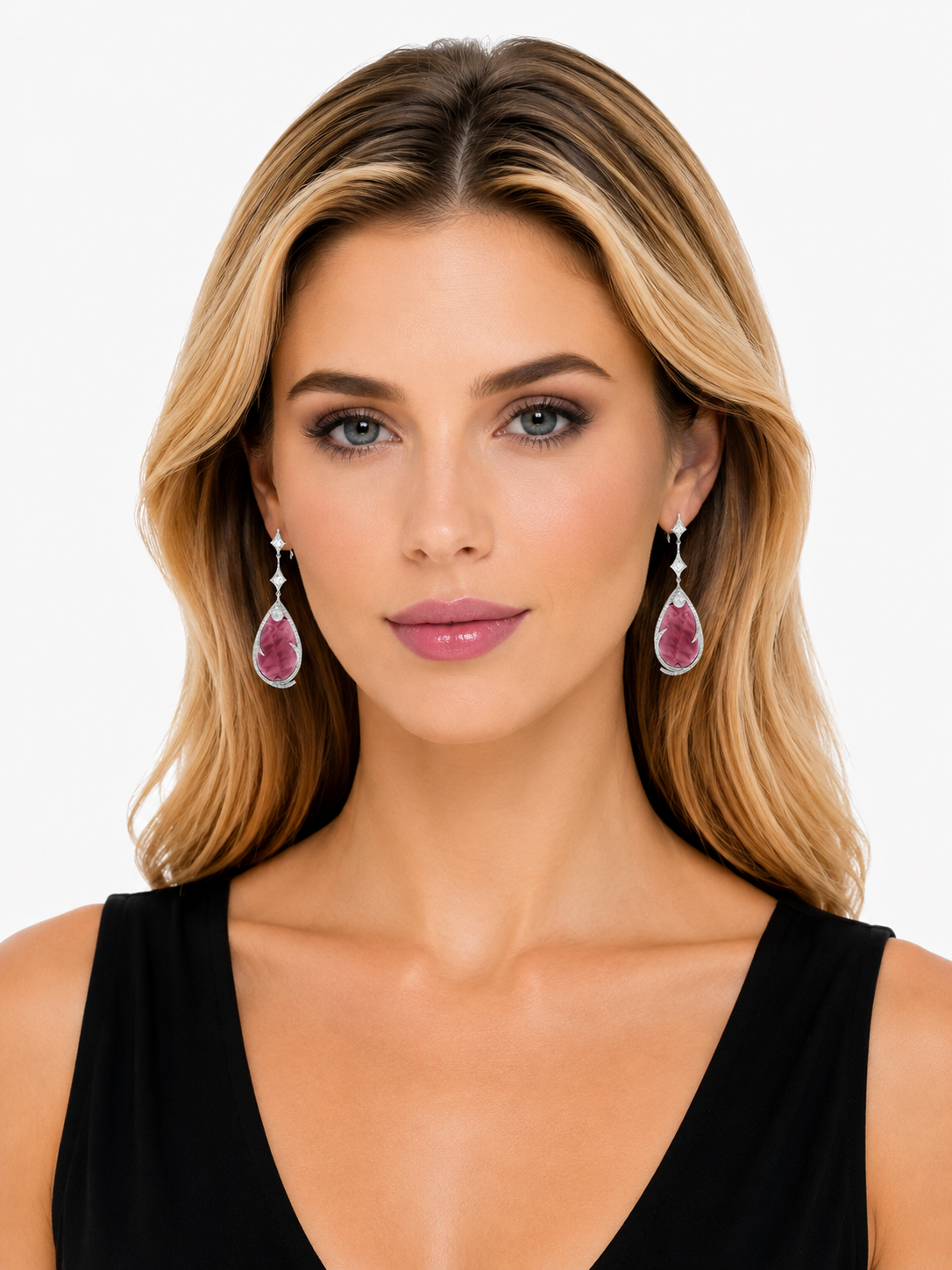 0.91 ct Pear Tourmaline with White Diamond Earrings in 18K Gold