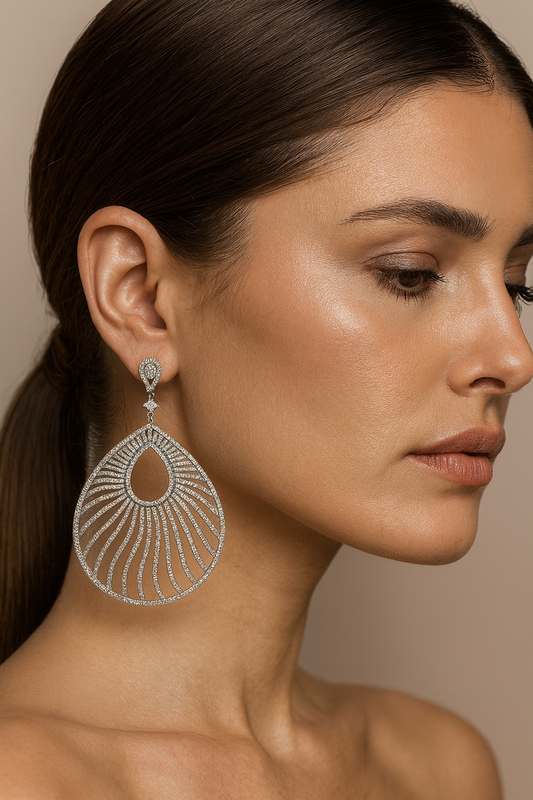 18K Gold White Diamond Modern Earrings with Center Diamond