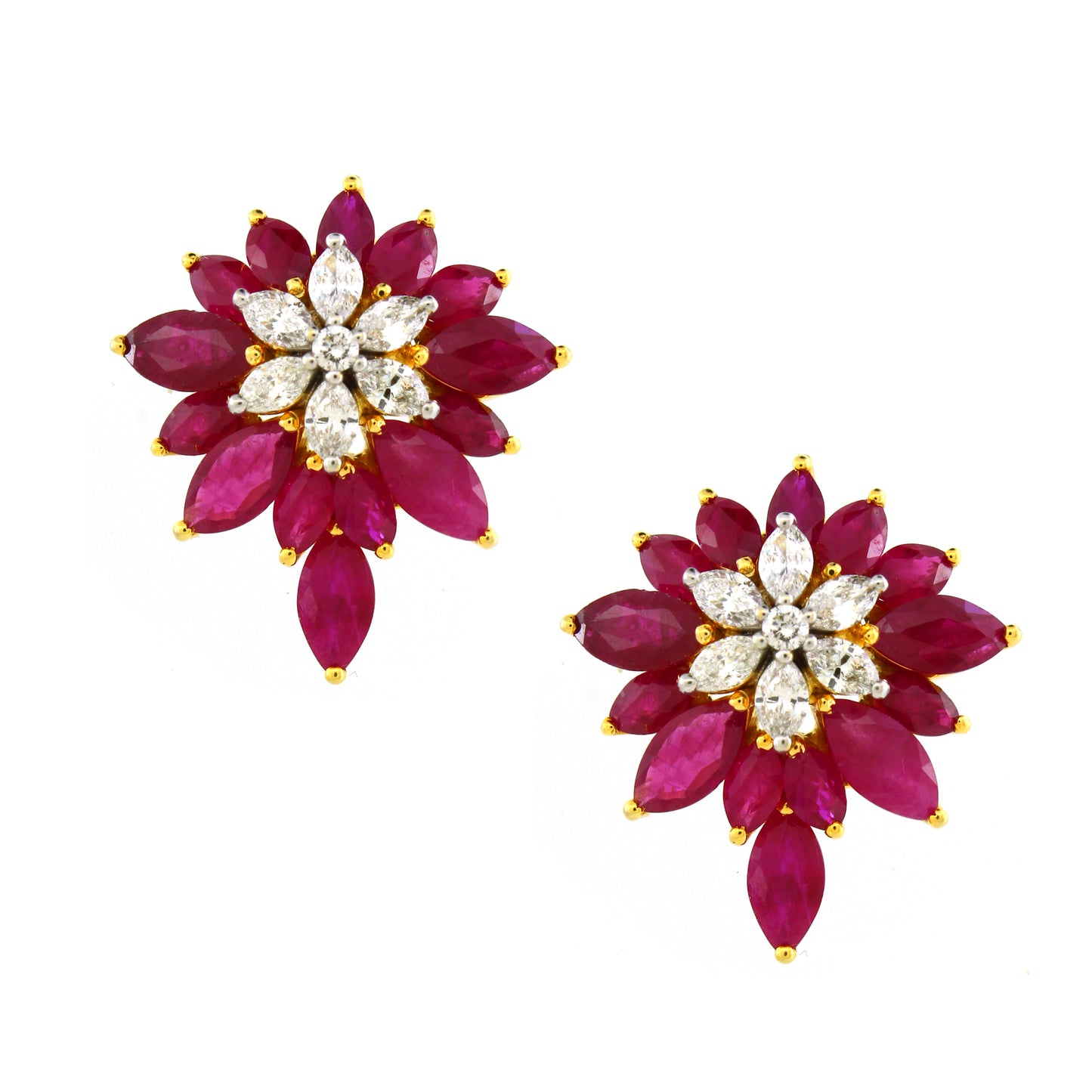 1.29 ct Marquise Ruby with White and Marquise Diamond Earrings in 18K Gold