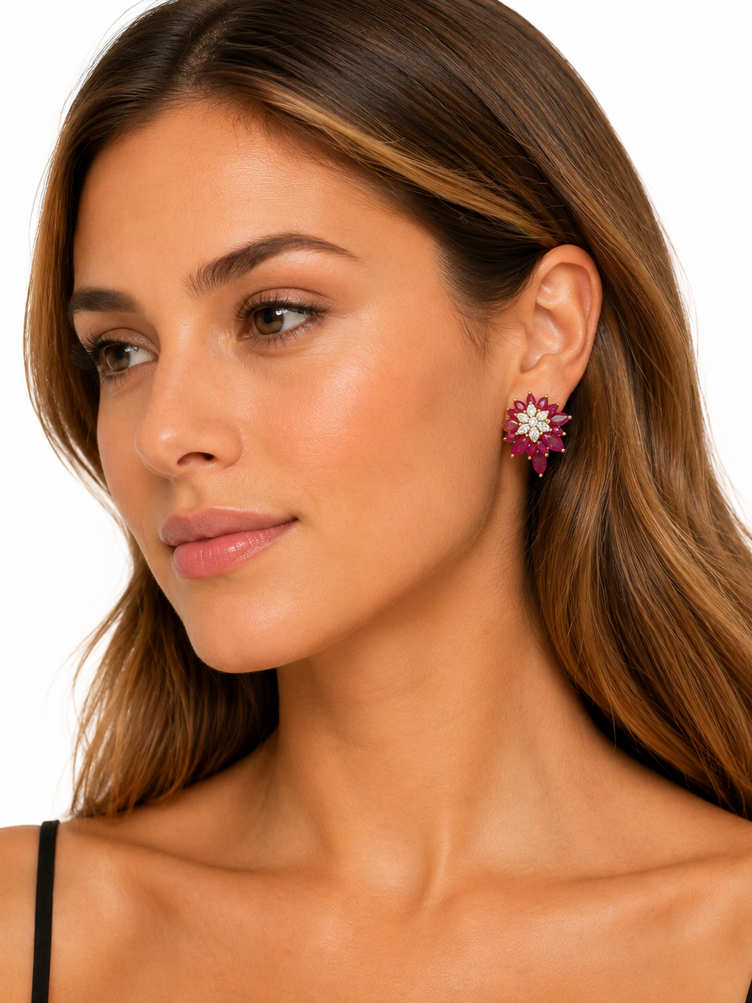 1.29 ct Marquise Ruby with White and Marquise Diamond Earrings in 18K Gold