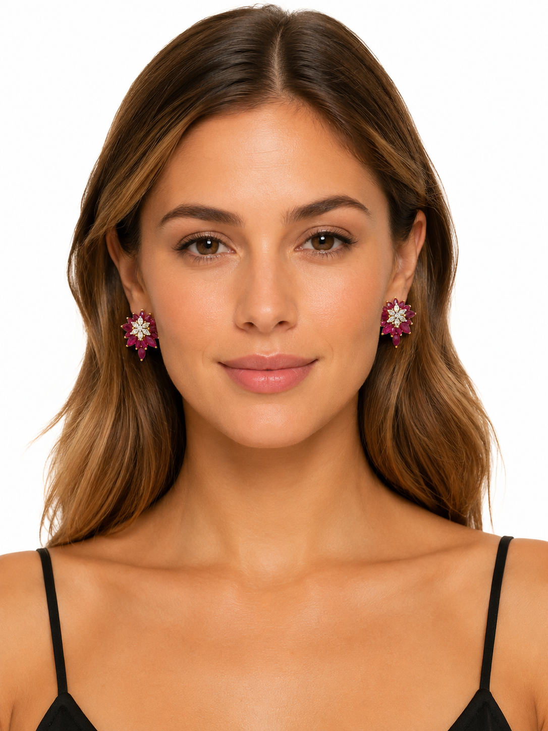 1.29 ct Marquise Ruby with White and Marquise Diamond Earrings in 18K Gold